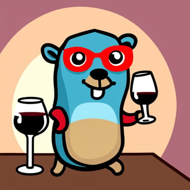 A go blue gopher drinking red wine.