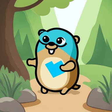 A gopher with the Adobe logo, named Go Blue Gopher.
