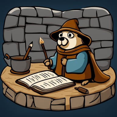 Go Blue Gopher writing manuscripts in a medieval setting. Solid background image.