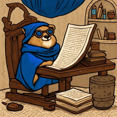 Go Blue Gopher writes manuscripts in a medieval setting with a single-color background.