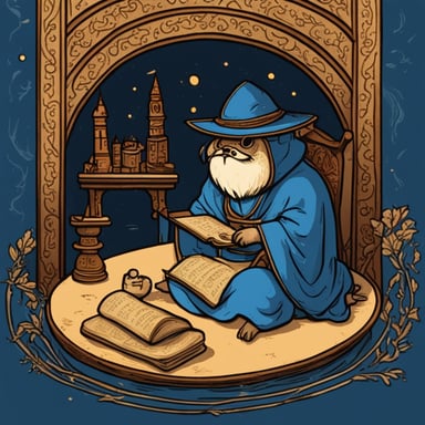 Go Blue Gopher writes manuscripts in a medieval setting with a single-color background.