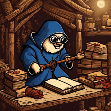 Go Blue Gopher writes manuscripts in a medieval setting with a single-color background.