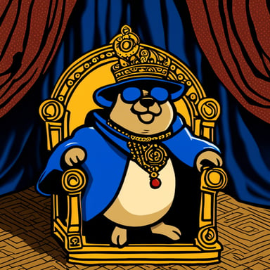 Go Blue Gopher, the affluent gopher king, sitting in his regal throne room.