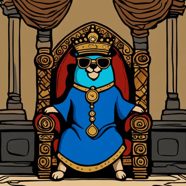 Go Blue Gopher, the affluent gopher king, sitting in his regal throne room.