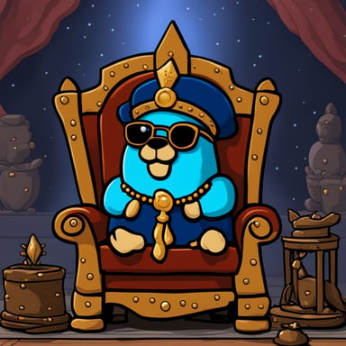 Go Blue Gopher, the affluent gopher king, sitting in his regal throne room.