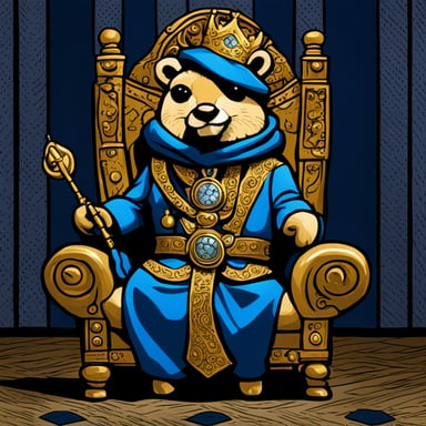 Go Blue Gopher, the affluent gopher king, sitting in his regal throne room.