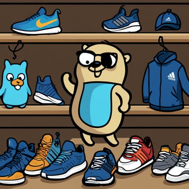 A go blue gopher is shopping for new sneakers, comparing options between Adidas and Nike.