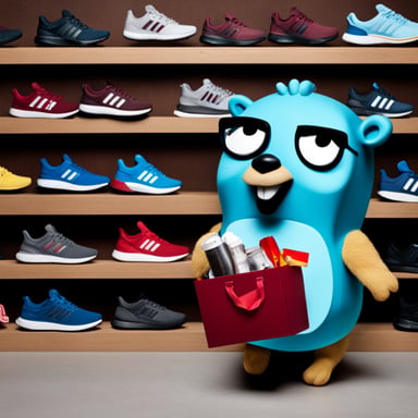 A go blue gopher is shopping for new sneakers, comparing options between Adidas and Nike.