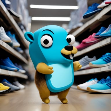 A go blue gopher is shopping for new sneakers, comparing options between Adidas and Nike.