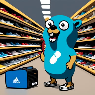 The go blue gopher is shopping for new sneakers, comparing options between Adidas and Nike using Loudspeaker.