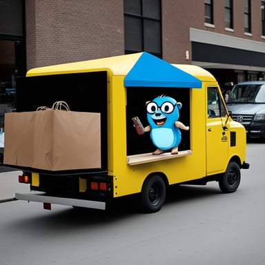 The Go Blue Gopher is shopping for new Adidas and Nike sneakers from a truck.