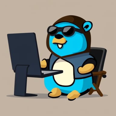 Go Blue Gopher as a ninja sitting legs crossed with a computer.
