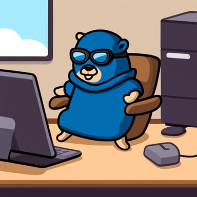 Go Blue Gopher as a ninja sitting legs crossed with a computer.