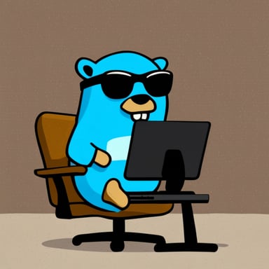 Go Blue Gopher as a ninja sitting legs crossed with a computer.