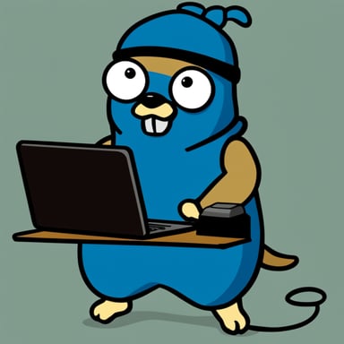 Go Blue Gopher as a ninja sitting legs crossed with a computer.