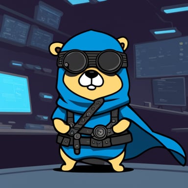 Go Blue Gopher as a serious ninja in a crypto punk environment.