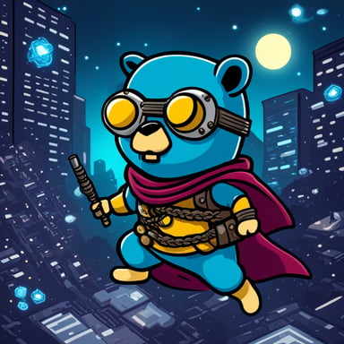 Go Blue Gopher as a ninja navigates the crypto punk environment.