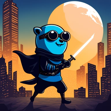 Go Blue Gopher as a ninja navigates the crypto punk environment.