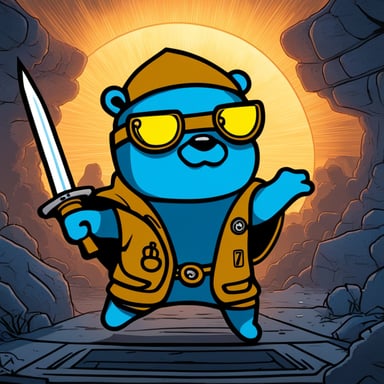 Go Blue Gopher as a ninja navigates the crypto punk environment.
