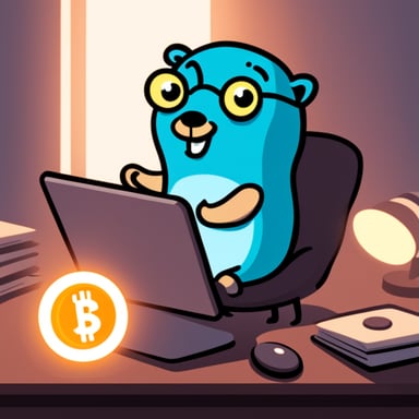 Go blue gopher working in blockchain.
