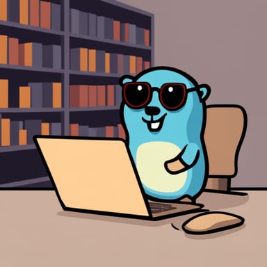 Go blue gopher working in blockchain.