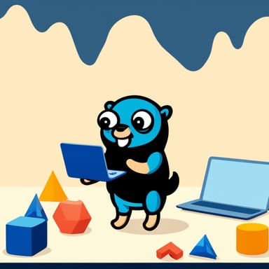 Go blue gopher working in blockchain.