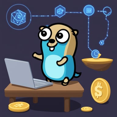 Go blue gopher working in blockchain.