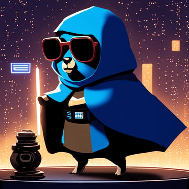 Go Blue Gopher as a Jedi explores the cyberpunk blockchain.