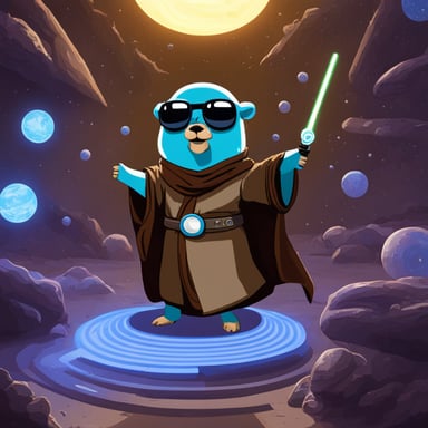 Go Blue Gopher as a Jedi navigates the multiverse.