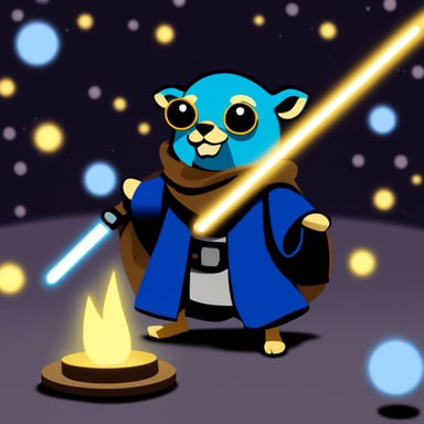Go Blue Gopher as a Jedi navigates the multiverse.