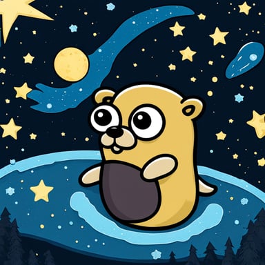 Go Blue Gopher floating with the galaxies and stars.