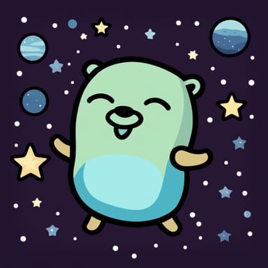 Go Blue Gopher floating with the galaxies and stars.