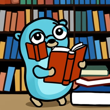 Go Blue Gopher reads book.
