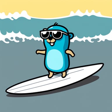 A go blue gopher with a tiny surfboard, ready to catch the waves.