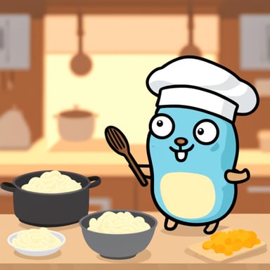 Go Blue Gopher cooking dumplings