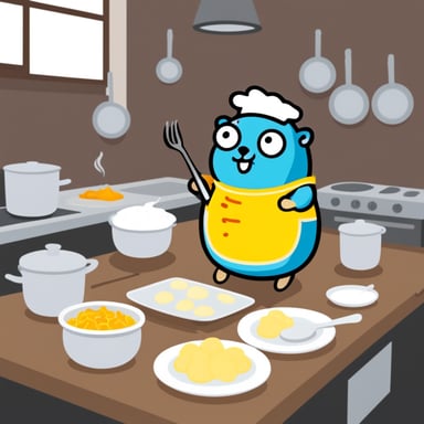 Go Blue Gopher cooking dumplings