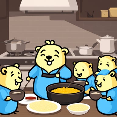 Go Blue Gopher cooking dumplings