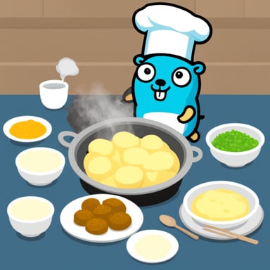 Go Blue Gopher cooking dumplings