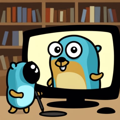 Go Blue Gopher watching TV through a magnifying lens.