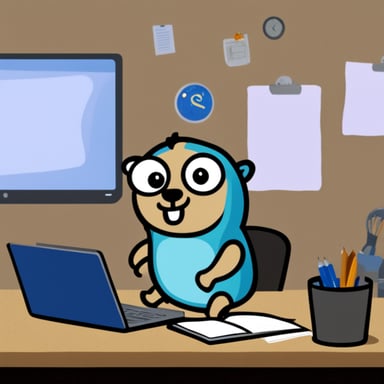 Go Blue Gopher taking notes while on PC.