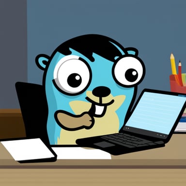 Go Blue Gopher taking notes while on PC.