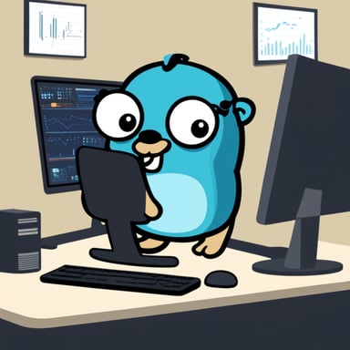 A go blue gopher in front of a computer analyzing data for anomalies.