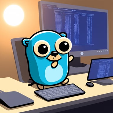 A go blue gopher in front of a computer analyzing data for anomalies.