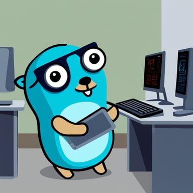 A go blue gopher in front of a computer analyzing data for anomalies.