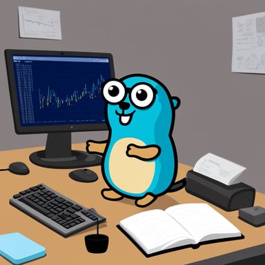 A go blue gopher in front of a computer analyzing data for anomalies.