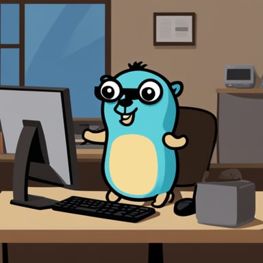 Go Blue Gopher is analyzing data for anomalies in front of a computer.