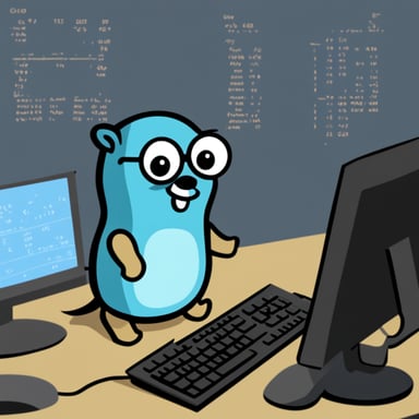 Go Blue Gopher is analyzing data for anomalies in front of a computer.