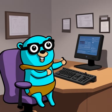 Go Blue Gopher is analyzing data for anomalies in front of a computer.