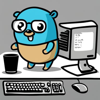 A hand-drawn Go Blue Gopher in front of a computer analyzing data for anomalies.