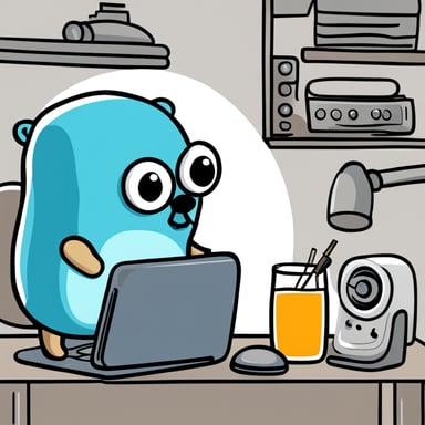 A hand-drawn Go Blue Gopher in front of a computer analyzing data for anomalies.